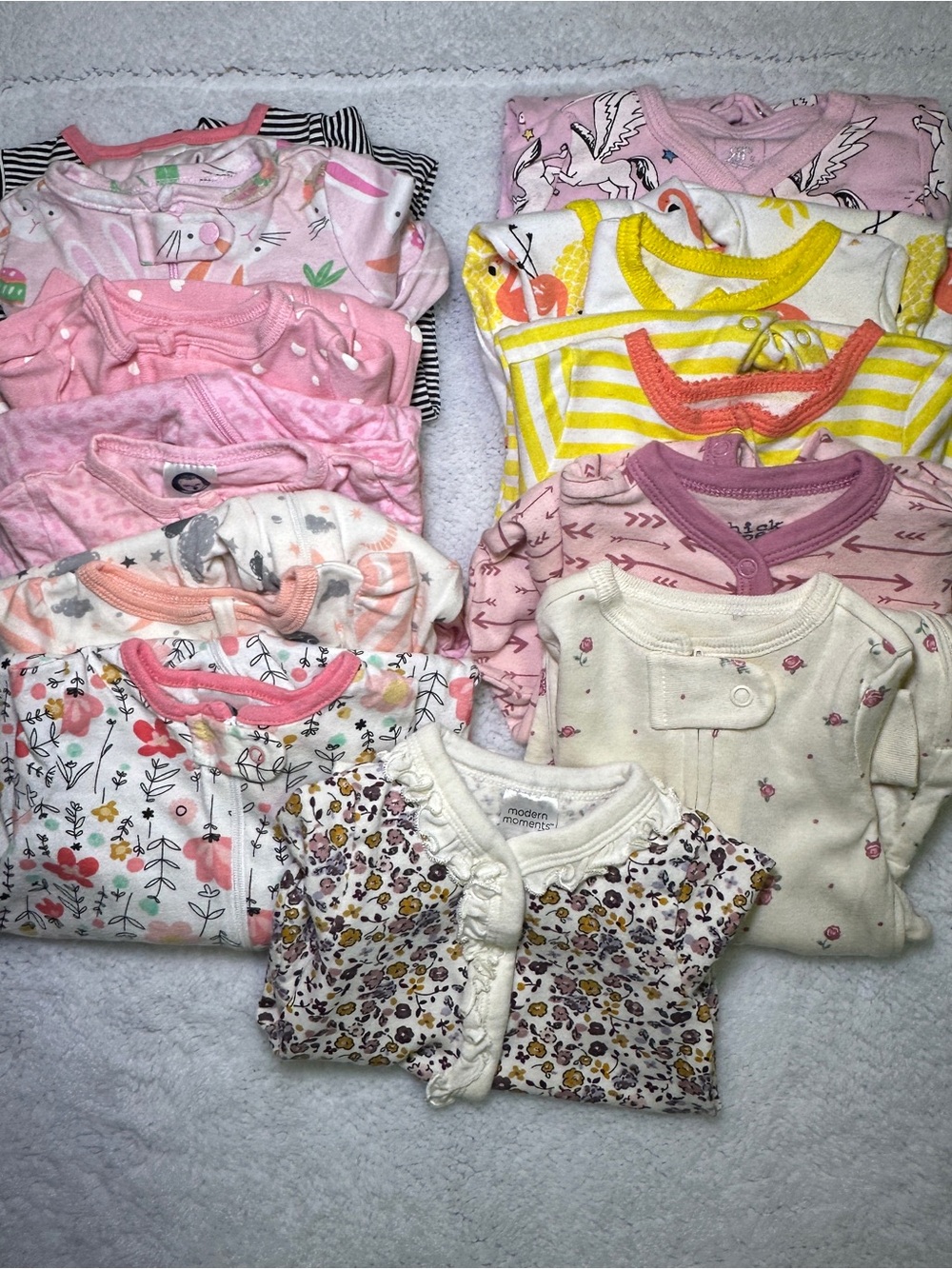 Bundle of 12 0-3 months Onesie Footie Pink & Yellow Floral Baby Pajama Everyday
